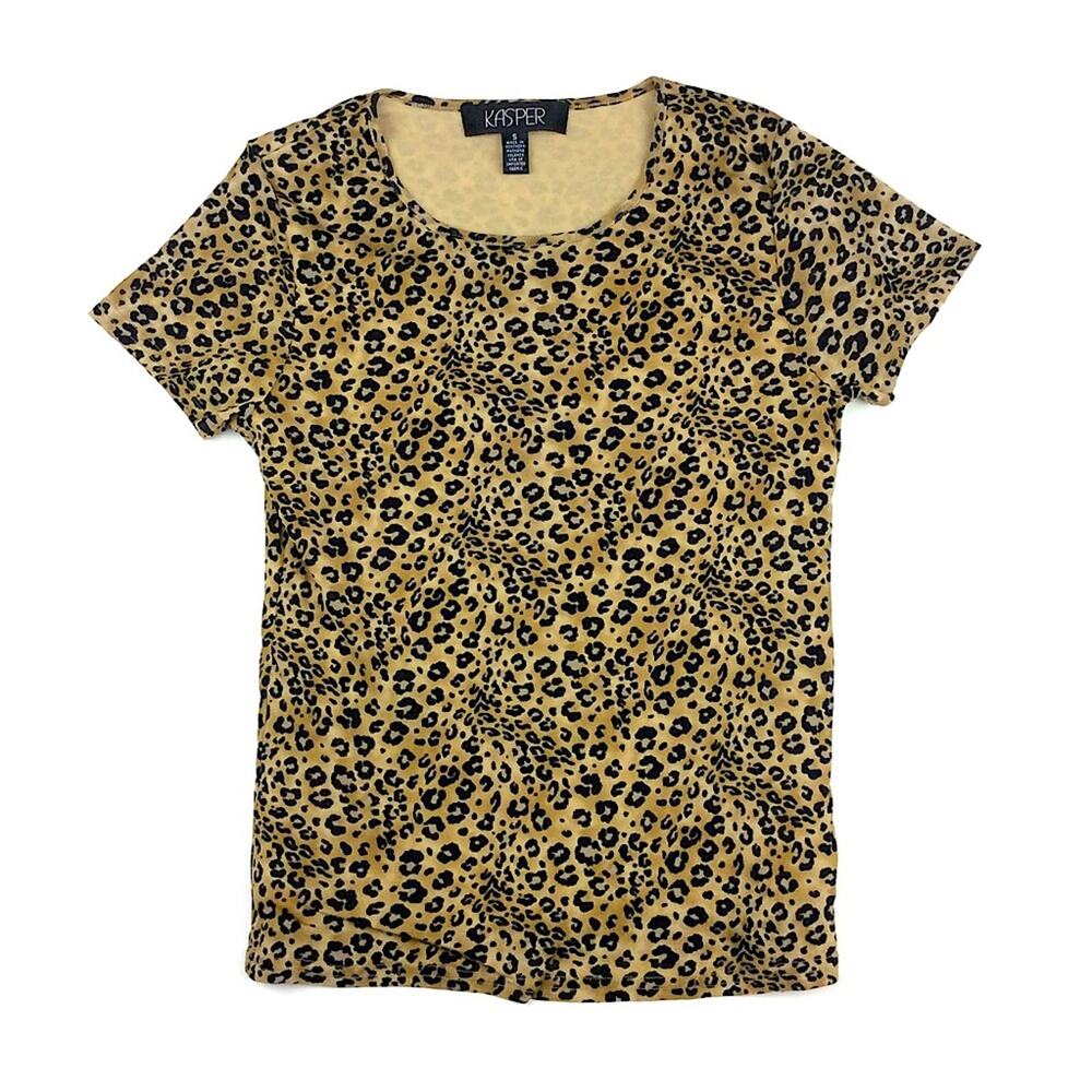 Kasper Leopard Cheetah Short Sleeve Knit Top